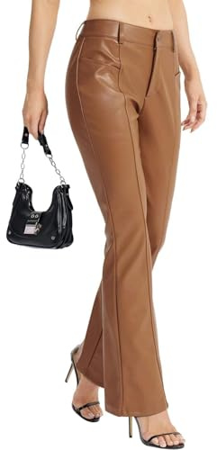 VILIGO Brown Flared Leather Pants for Women Sexy Fashion Cute Faux Leather Pants Bootcut Jeans 16