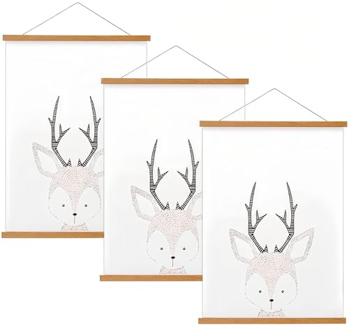 FALAMON 3 Pack Magnetic Poster Hanger Frame, 12x16 12x18 12x24 Teak Wood Magnet Poster Frame for Posters, Prints, Photos, Pictures, Maps, Scrolls, and Canvas Artwork
