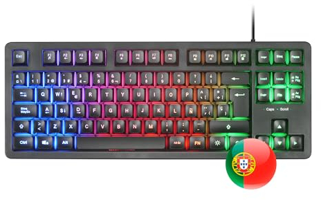 Mars Gaming MK023, Gaming Tastatur TKL, Hybrid H-Mech Technologie, FRGB Regenbogenbeleuchtung, Anti-Ghosting, Universelle Kompatibilität, Schwarz, Portugiesisch Sprache