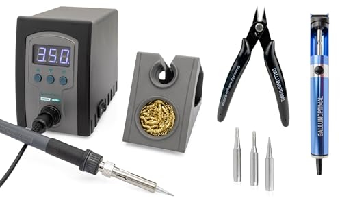QUICK 969B+ digitale LED Industrie-Handlötstation 70W ESD Schutz 100°-480°C regelbar, geringe Aufheiz-Zeit (39s auf 350°C), 3 Fest-Temperatur-Speicher, kalibrierbar, 5 teiliges Zubehör-Set