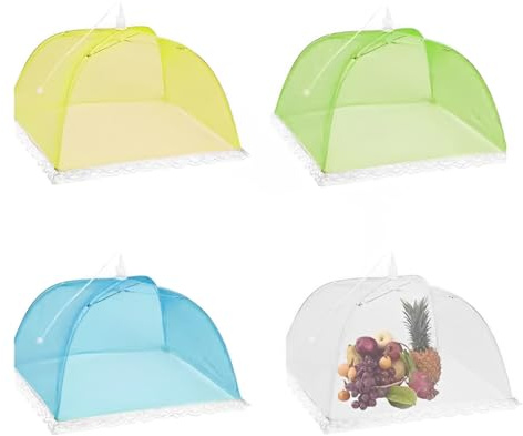 WeddHuis 4 Pcs Abdeckhaube für Essen Faltbare Kuchenabdeckung Fliegenschirm Lebensmittel Abdeckung Perfekter Fliegen Schutz für Essen Obst Picknick BBQ