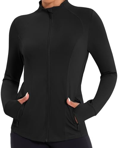YOKGO Workout Jackets for Women Lightweight Running Sweat Jackets Full Zip Up Exercise Yoga Athletic Clothes with Pockets