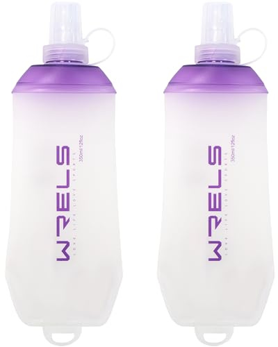 WRELS Pack de 2 Flasque Running 350ml-Gourde Running Souple avec Anneau de Suspension,Bouteille D'eau Pliable sans BPA pour Course à Pied, Trail