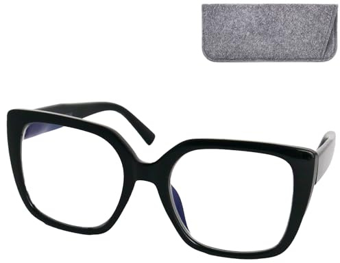Mini Brille - Occhiali da Lettura Oversize, Montatura Spessa in Plastica Nero, Design Farfalla con Grandi Lenti e Custodia per Donna e Uomo + 2.5 Diottrie