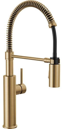 Delta Antoni Pro Style Commercial Kitchen Faucet with Pull Down Sprayer, Single Hole Brushed Gold Kitchen Sink Faucet, Single Handle, Champagne Bronze 18803-CZ-DST
