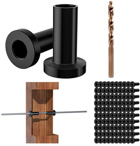 RailinGo 100 Pack Black Cable Railing Protector Sleeves for 1/8 5/32 or 3/16 Wire Cable Railing Kit, 316 Marine Grade Stainless Steel Protective Sleeves for Wood/Composite Posts, Deck Cable Railing
