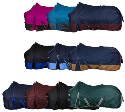 RL24 - Winterdecke Weidedecke 600D Basicline – atmungsaktive, Wind- & wasserdichte Outdoordecke mit Innenfutter & Kreuzbegurtung – Pferdedecke in Beere/Schwarz – 135cm (100g/m² Füllung)