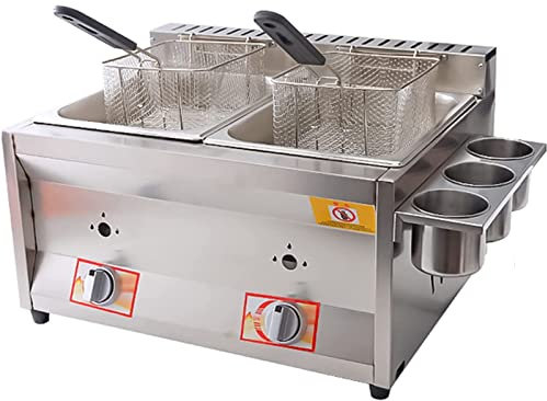 YXYLJOZ Friteuse à gaz Commerciale, friteuse au GPL en Acier Inoxydable pour la Maison et Le Commerce avec bac d'assaisonnement, Amovible et Lavable