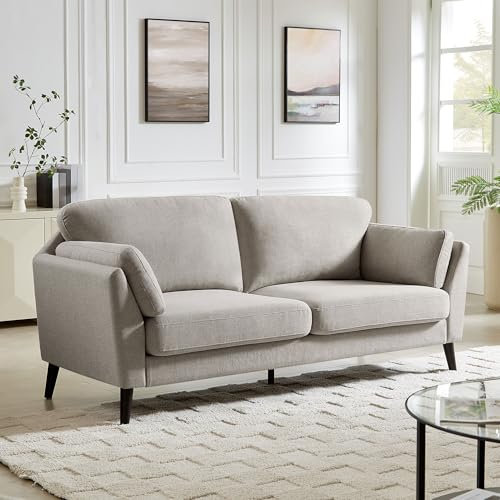 Sicaan Skandinavisches 3-Sitzer-Sofa Maja aus Bouclé-Stoff in Weiß – Bequemes Sofa mit Dekokissen inklusive – Elegantes Design für Wohnzimmer, Schlafzimmer oder Büro – 225 x 80 x 86 cm