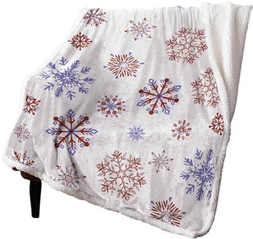 XGTEAHHC Coperta natalizia in cashmere, con lettere e fiocchi di neve, calda e morbida, per letto, divano, coperta in lana (125 x 150 cm)