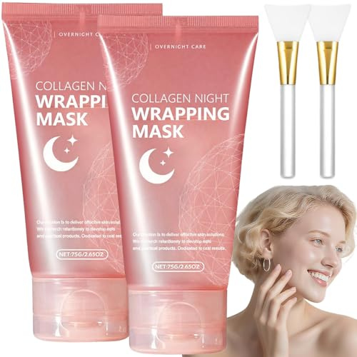 Collagen Night Wrapping Mask, Korean Overnight Maske Gesicht mit Peel-Off Effekt, Deep Hydration & Collagen Boost, Straffend & Faltenreduzierend (PACK 2/Entdecker-Pack)