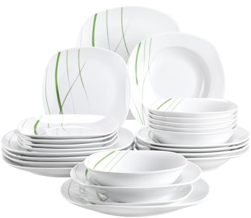 DYHWAC Ensemble avec Assiette Creuse, Bol, Assiette à Dessert, 24 pièces d'assiette de Table en céramique Porcelaine Blanche Ivoire