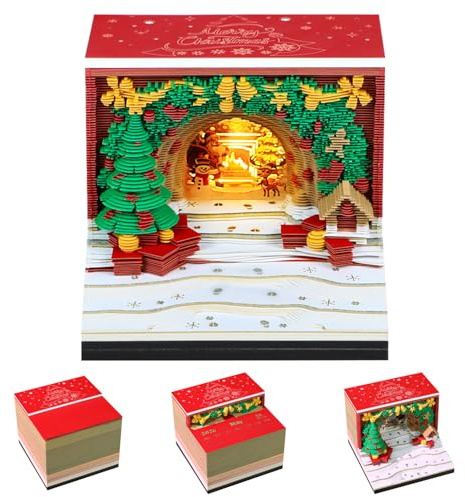 2026 Calendrier 3D de Bureau, Bloc Note 3D D'art À Déchirer, Déchirable Calendrier con Lumière, 3D Papier Sculpture Memo Pad, Décoration DIY de Bureau à la Maison (Arche de Noël)