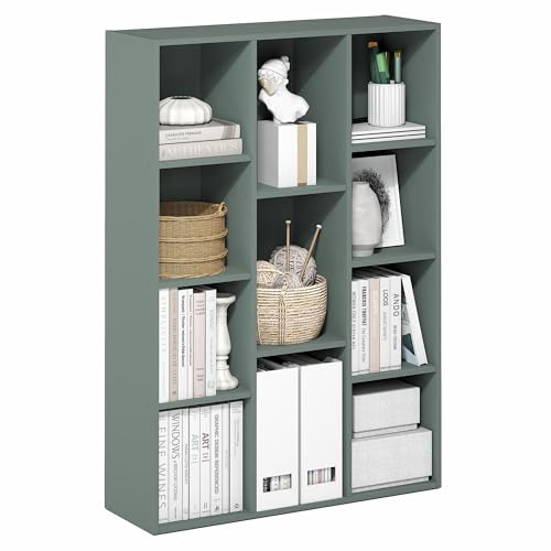 Furinno LUDER Bücherregal, 11-Würfel Bücherregal, wendbares Bookcase, 9.4 x 29.1 x 41.7, für Wohnzimmer, Schlafzimmer, Homeoffice, Salbeigrün, Sage Green
