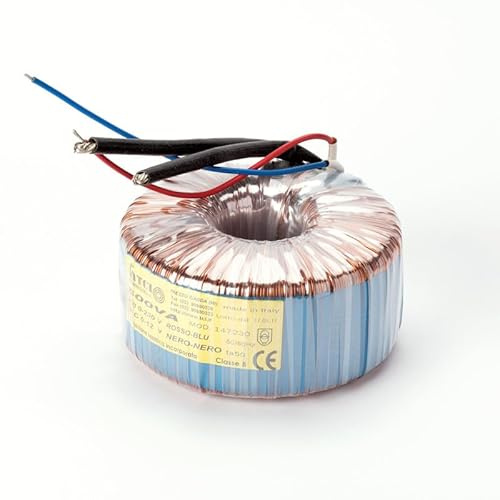 Transformador toroidal, 500 VA, modelo 147230, 500 W, halógeno, transformador electrónico, 230 V, 12 V, T, intensidad regulable, color azul