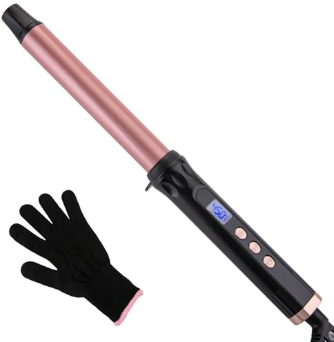 MCODON Curling Wand 25mm Tourmaline Ceramic Barrel Hair Curling Wand for Medium to Long Hair, Clamp-Free, Adjustable Temperature, Dual Voltage Professional Hair Curler Iron for Long-Lasting Waves
