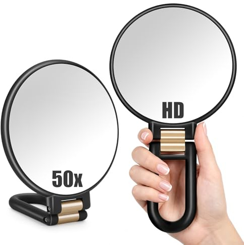Miroir Grossissant X 50 de Voyage Portable a Main Ventouse Lumineux40 Petit | Miroir Grossissant 50X Portable de Maquillage Main Double Face avec Grossissement 50X/1X Pliable à 360°