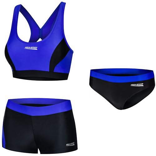 Aqua Speed Bikini Set Damen + Bikinihose | Zweiteiler | Zweiteiliger Damenbadeanzug | Sport Bademode | Schwimmbikini | Bustier Bikinioberteil | Unterteil | Gr. 40, 14 Black - Blue | Fiona