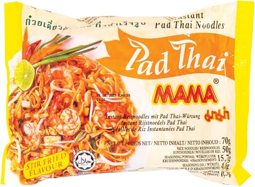 MAMA Nouilles de Riz Instantanées Pad Thaï 30 x 70 g 1 Unité | Saveur authentique thaïlandaise sauté, sans cuisson compliquée - idéal pour repas rapide en lot