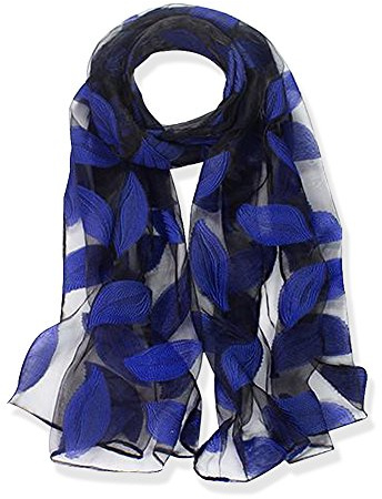 YFZYT Organza-Schal für Damen mit Feder Stickerei Muster/Elegantes Accessoire für Frauen/Organza-Schal/Halstuch/Schulter-Tuch/Schal Chiffon Stola Scarves