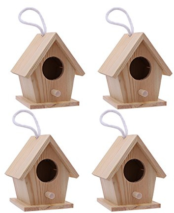 HEALIFTY Wooden Hanging House Mini Bird Nest Woodhouse for Decoration 4Pcs