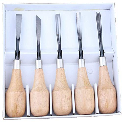 Schnitzwerkzeuge DIY Kunsthandwerk Runder kurzer Holzgriff, Fünf-teiliges Set