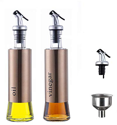 MHTECH Bottiglia di Olio - Olio e Aceto Dispenser Acciaio Inossidabile, Prova della Polvere EA Prova di Perdite con Beccuccio Oliera Bottiglia, Utensile da Cucina (300ml+2 Pezzi) (Oro rosa)