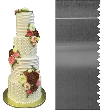 DUBENS Dough Scraper Stainless Steel Dough Cutter Cake Comb with Prongs, Dough Spatula Baking Dough Card Cake Scraper for Decorating and Decorating Cakes and Ties, Serrated and Wavy (L).