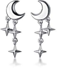 SLUYNZ 925 Sterling Silber Kleine Stern Ohrstecker für Mädchen Damen Kleine Ohrringe Mond Stern Ohrstecker Ohrringe
