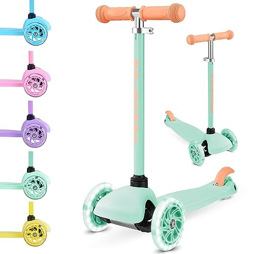 BOLDCUBE Teeny | 3 Wheel Mint Scooter for Kids & Toddlers Ages 3-6 Years | Flashing Wheels | Height Adjustable 53 to 70 cm | My First Scooter