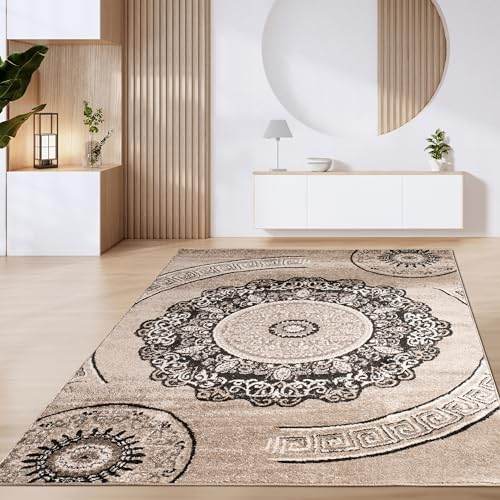 Paco Home Teppich Wohnzimmer Kurzflor Vintage Geometrische Moderne Muster Braun Beige, Grösse:240x340 cm, Farbe:Braun 8