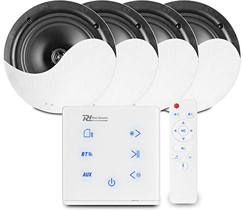 Power Dynamics Powerline Bluetooth Ceiling Speaker System - A100W In-Wall Amplifier with 4x NCSS8 8-Inch Slim Ceiling Speakers, Home Audio Hi-Fi Wireless Music Kit