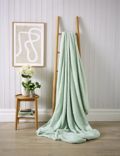 Olivia Rocco Sherpa Teddy Blanket Throw Super Soft Fleece Fluffy Large Blankets Throws Multi Purpose, 200 x 240 cm Duck egg
