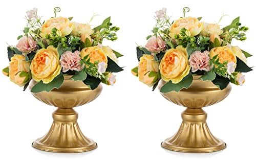 Nuptio Vasi D'oro per Centrotavola Matrimonio - 2 Pezzi Vaso Urna In Metallo Altezza 16.4cm Eleganti Centrotavola per Matrimoni Sfusi Tavoli - Urne Vaso Piccolo Fiore Tromba per Decorazioni Casa Festa