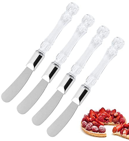 4 esparcidores de mantequilla de acero inoxidable con mango de cristal, multiusos, herramientas de cocina para queso suave, mantequilla, bagels, glaseado, glaseado y más