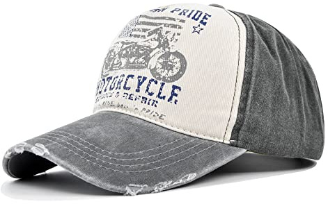 YULOONG Vintage Baseball Cap Washed Denim Trucker Cap Motorrad Print Muster Outdoor Sonnenhut 100% Baumwolle für Herren Damen
