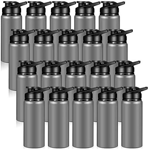 Potchen Aluminium-Wasserflaschen, isoliert, wiederverwendbar, mit Griff, Schulbedarf für Reisen, Fitnessstudio, Wandern, Schnappdeckel, Grau, 20 Stück