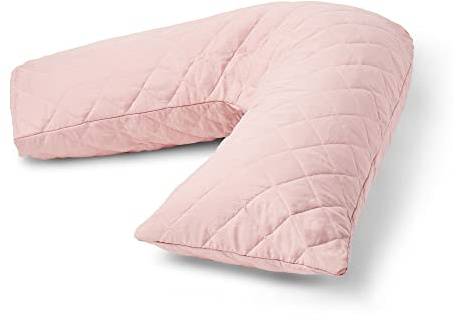 Charlotte Andersen Orthopaedic V Pillow with Pillowcase. Non Allergenic Quilted Cushioning Head, Neck & Back Support Pillow (V PILLOW WITH QUILTED PILLOWCASE, BLUSH)