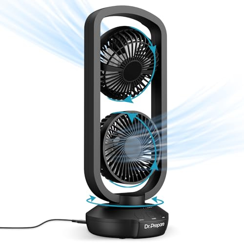 DR.PREPARE Small Tower Fan Oscillating Table Fans with 270° Tilt, 105° Oscillating, 3 Speeds and 3 Auto-Off Timer, Portable USB Powered Desk Fan for Bedroom Office Home Desk, Powerful Airflow 15 Inch