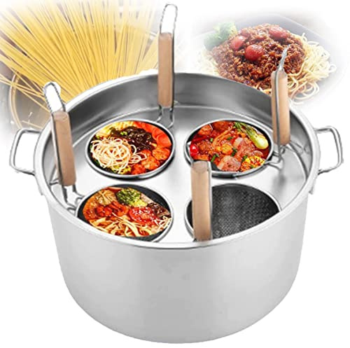 Pentola Per La Pasta Cuocipasta In Acciaio Inossidabile, 3/4/5 Fori Pentola Per La Pasta Con Cestello Inserito, Pentola Per Zuppa Con Coperchio, Cuocipasta- Per Utensili Da Cucina,4Holes
