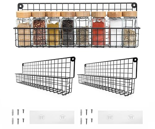 Kempt Wall Mounted Spice Rack for Inside Cupboard, Set of 2, Wall Mounted Kitchen Shelf, No Drill Metal Shelves, Self-Adhesive Fridge Storage, Cupboard Storage (2)