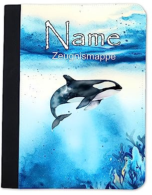 Maus-Design Zeugnismappe personalisiert Orca mit Name | Mit Klarsichthüllen A4+, Urkundenmappe, Dokumentenmappe