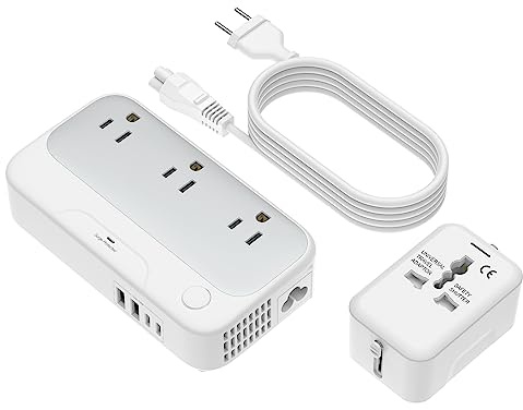 Convertidor de voltaje universal de nosotros a Europa, 220 V a 110 V Power Travel Converter Combo, adaptador europeo reductor de 250 W 220 a 110 para Reino Unido Italia, Transformador de viaje europeo
