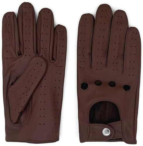 ZLUXURQ Herren Luxus und Weiches 100% Schaffell Leder Fahrhandschuhe mit Maschige, Touchscreen