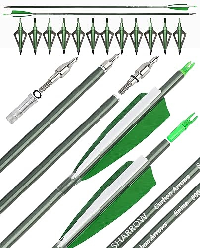 surwolf 31 Carbonpfeile Bogenschießen Jagdpfeile 500 Spine mit Federn Geflochtene Zielübungspfeile für Bogenschießen Compound&Recurve&Langbogen 6/12St.