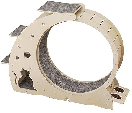 Katzenlaufrad Luxuriöses Katzenrad Aus Massivem Holz, Leises Katzenübungsrad, Katzenlaufband, Katzenklettergerüst Mit Sicherheitsschloss Und Katzenbecken, Einfach Zu Montieren