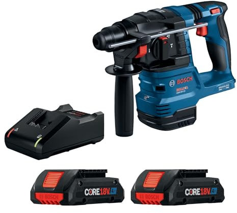 Bosch GBH18V-22K24 18V Brushless SDS-plus® Bulldog™ ¾ In. Rotary Hammer Kit with (2) CORE18V® 4 Ah Advanced Power Batteries