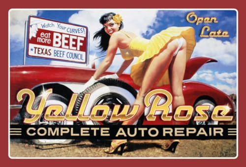 mrdeco Metall Schild 30x40cm gewölbt sexy pin up Yellow Rose Auto Repair Garage Blechschild