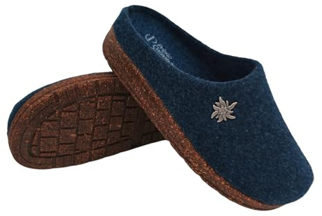 Primo Calzature Tyroler damtofflor, vinterskor, avtagbar fotbädd, 100 % tillverkade i Italien, Denim, 37 EU