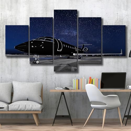 BrOgeh 5 Teilig Leinwand Wanddeko Poster Home Decor Möbel Art Decor Flugzeug unter den Sternen Modern Wandbilder Wohnzimmer Dekoration Modular Canvas Poster Hd Drucke Mit Holzrahmen 100 * 55cm